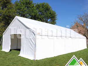 Stockage tent 10x5m met witte HQ zeilen (dit is een foto van een 6x12)