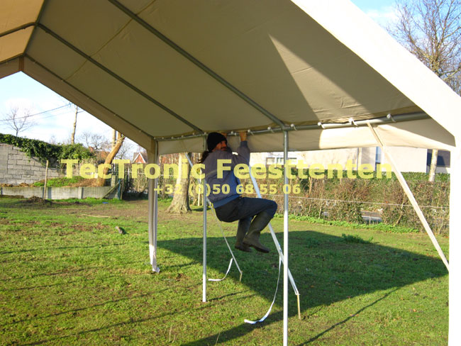 Betrouwbaar Scheiden gezagvoerder Feesttent / partytent 4 x 4 m te koop in beige stof