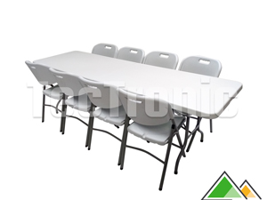 Vouwbare tafel 240 cm met 8 stoelen