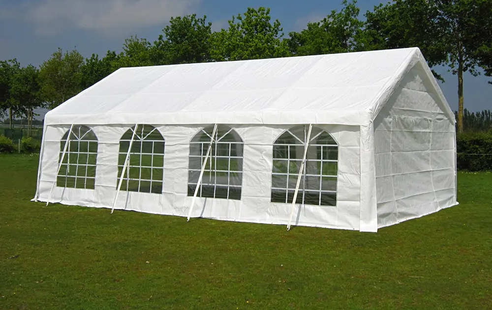 Feesttent 5 x 8 m polyester wit met zijwanden