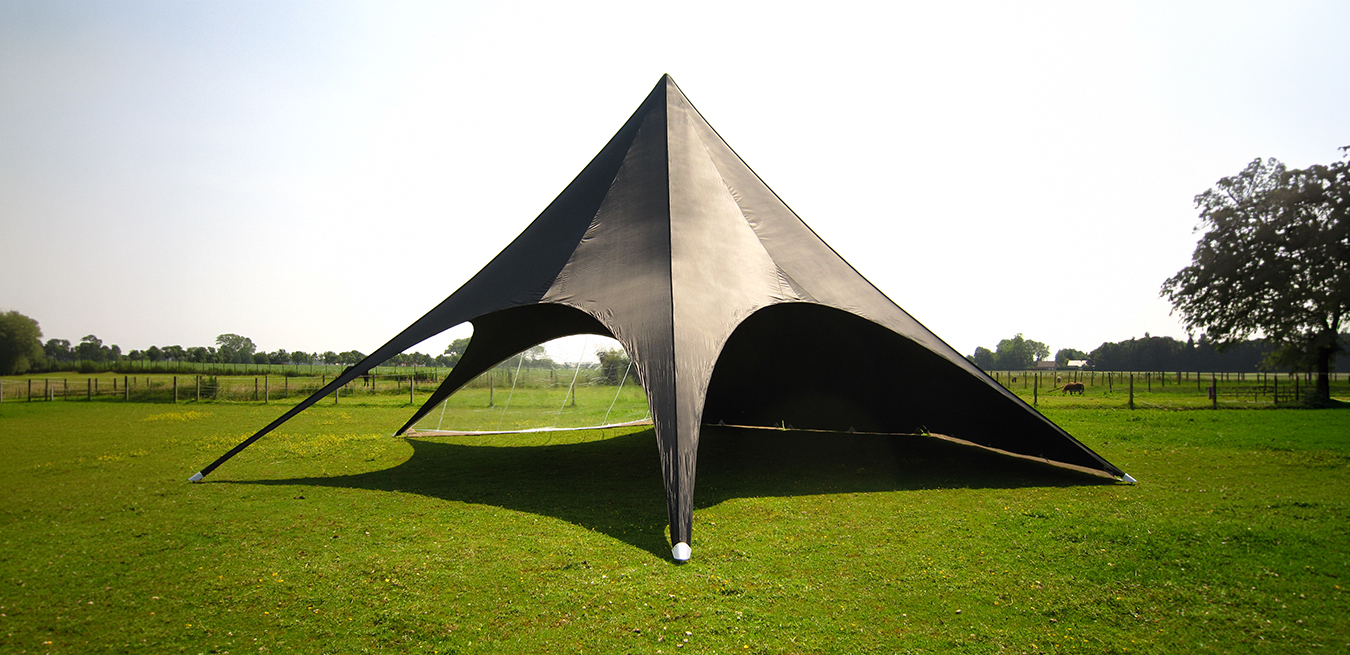 Zwarte polyester stertent met zijwand diameter 10 meter