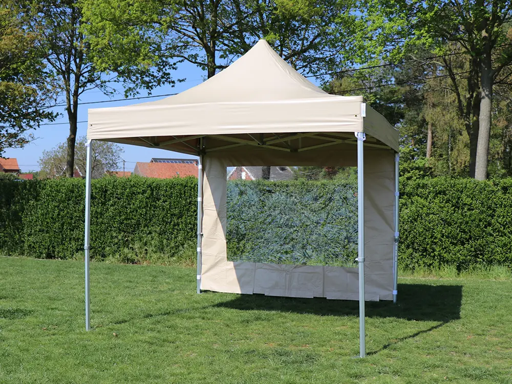 Vouwtent 3 x 3 m S50 beige dakzeil met zijwand met raam