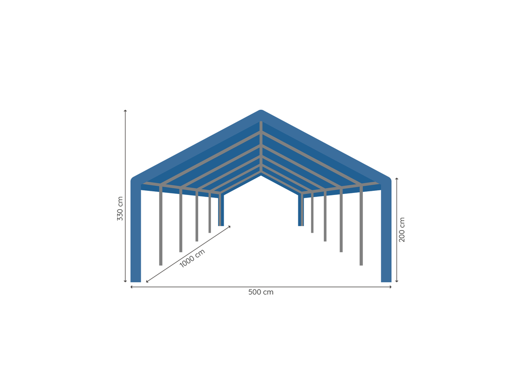 Partytent 5 x 10 m pro 50 pvc HQ afmetingen
