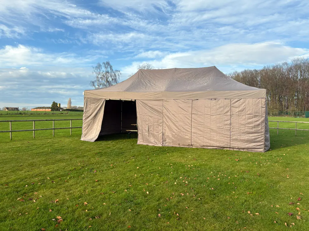 Vouwtent 4 x 8 m S50 taupe met alle zijwanden