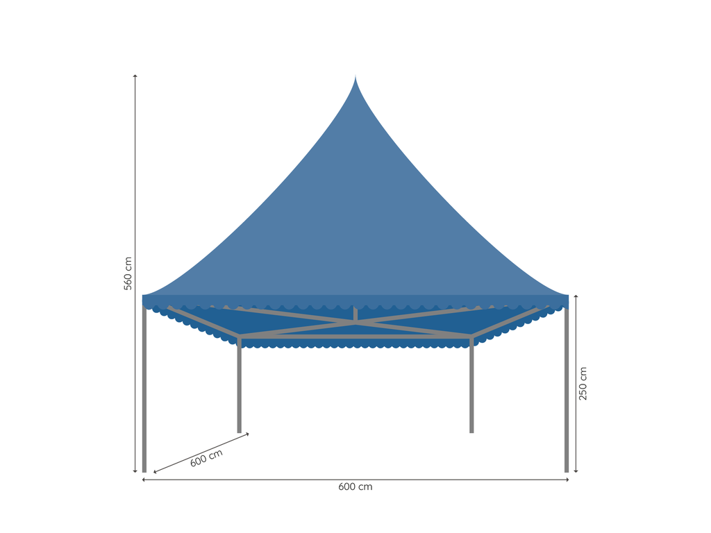 Pagodetent 6 x 6 m afmetingen