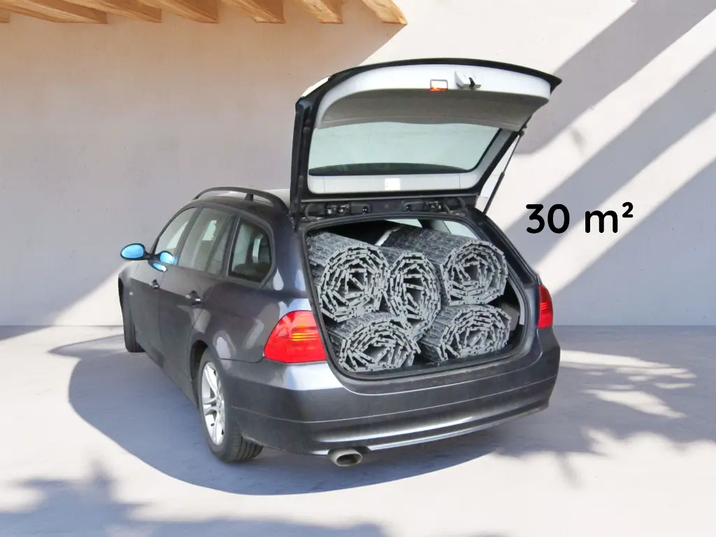 Je kan wel 30 m² oprolbare vloer vervoeren in de koffer van je break.