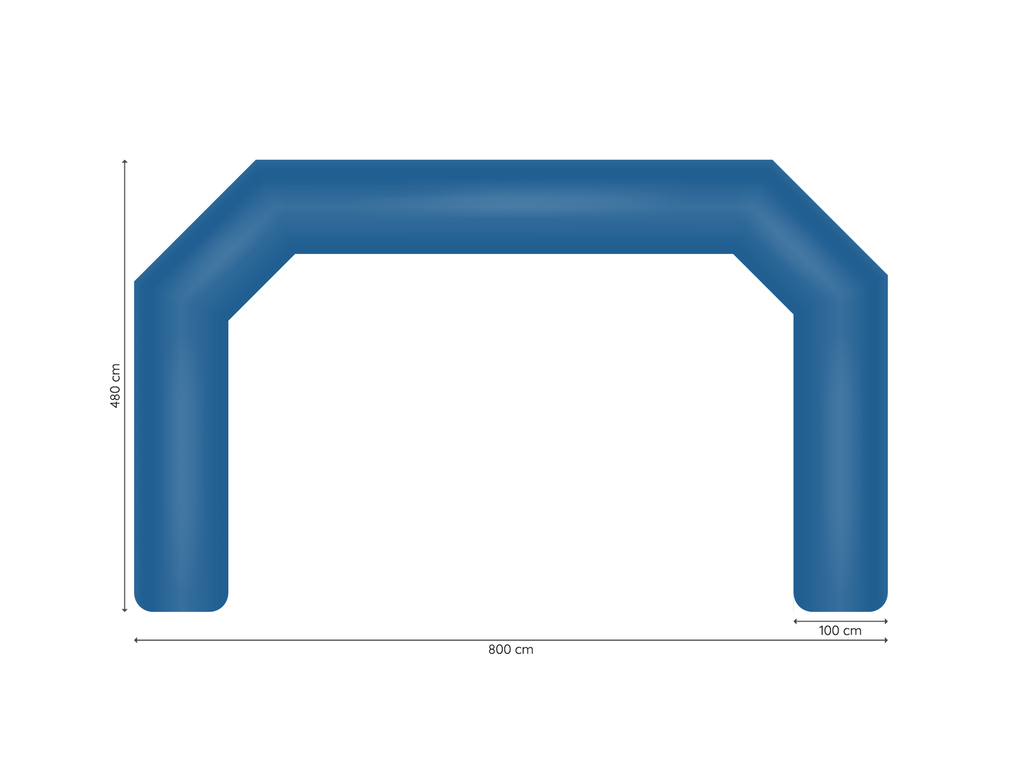 Bedrukte aankomstboog Constant Air 8 x 4,8 x 1 m afmetingen