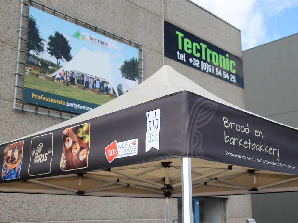 Bedrukte afneembare banner vouwtent (4 zijden) (2 x 2 m)