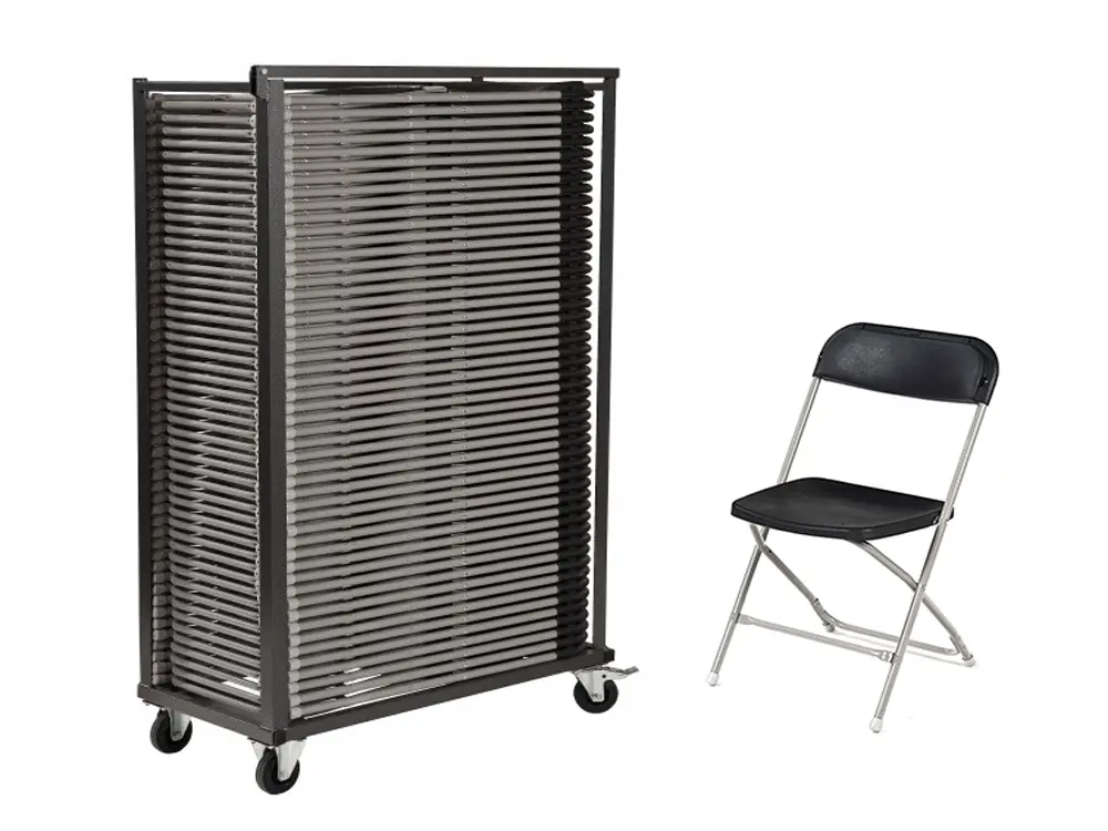 Einde reeks: 50 klapstoelen zwart/grijs + transportkar